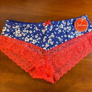 Women's Blue and Red Lace Panties